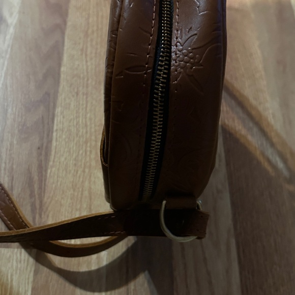 Round Brown Embossed Large Circle Crossbody Bag - Picture 8 of 8